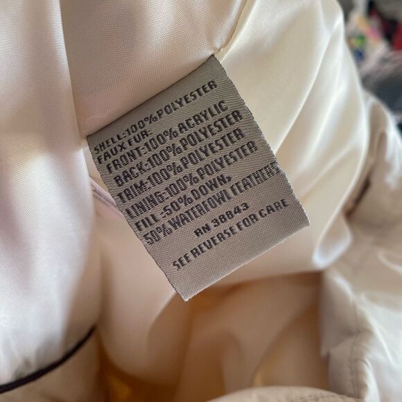 Larry Levine down medium cream puffer winter jacket coat flap pockets - Picture 6 of 8